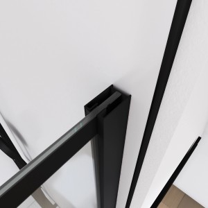 Detailaufnahme: Aurlane Walk-In Duschwand Bricks, 90 cm, mit schwarzem Rahmen.