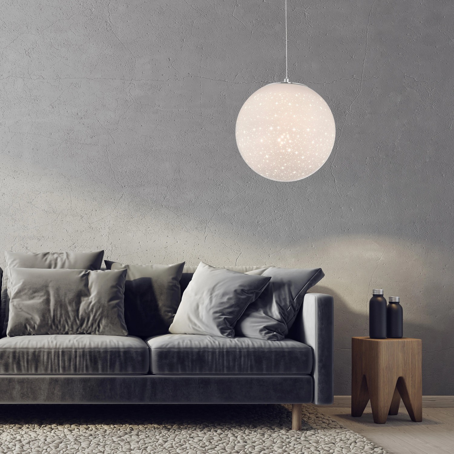 Paul Neuhaus LED-Pendelleuchte Bolo, 1-flammig, Chrom, mit Sternenhimmel-Optik.