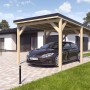 Holzbrüder Einzelcarport Ralf Natur mit schwarzem Blechdach und Auto.