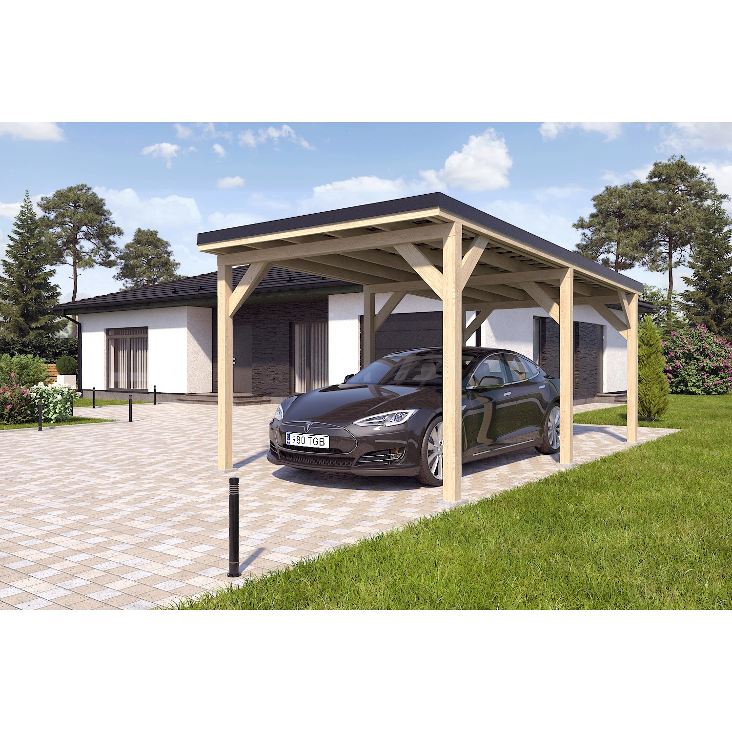 Holzbrüder Carport Ralf 18m² Natur-Schwarz günstig online kaufen