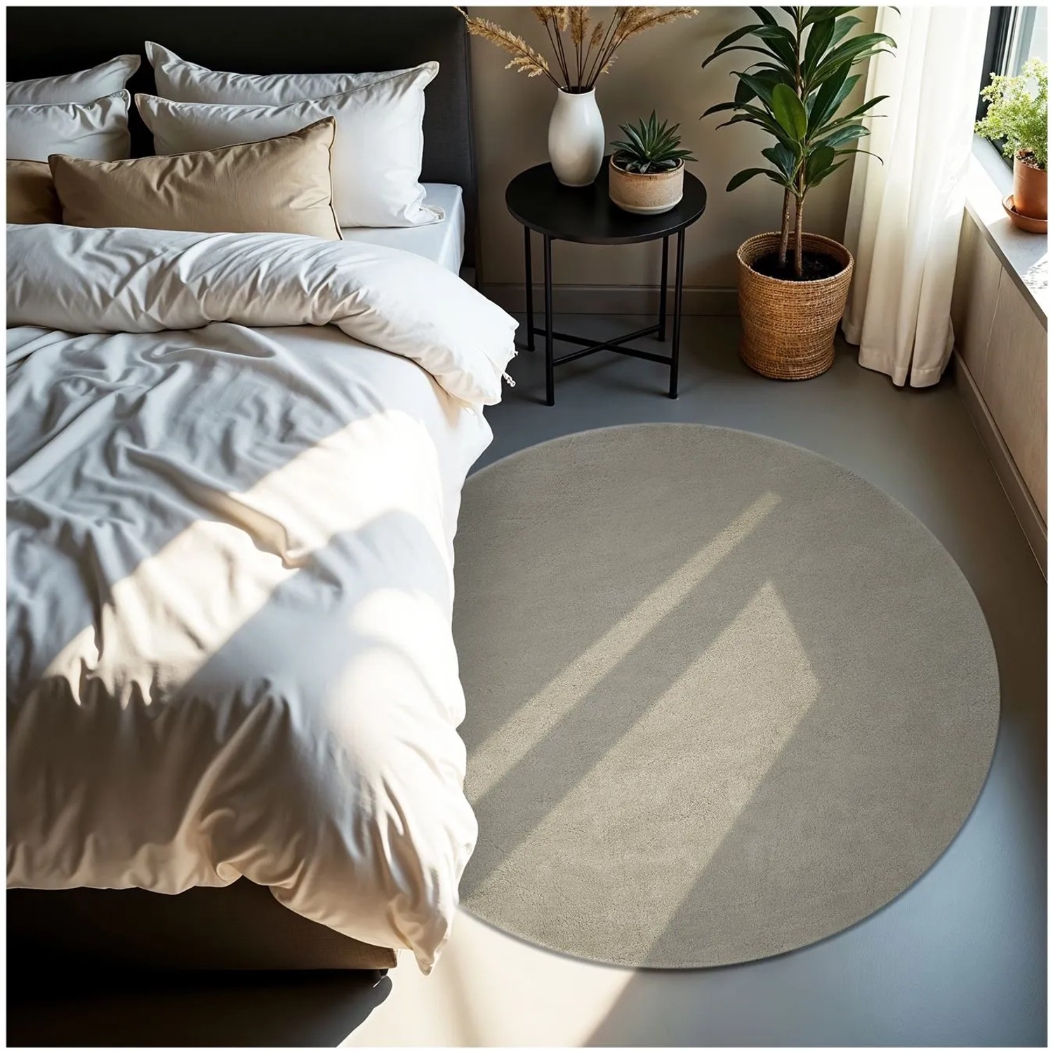 Tectake Kurzflorteppich Soft Zone Verschiedene Größen und Farben Flauschige Oberfläche  1630 G M² Florgewicht Ø 120 cm 120 x 120 x 1 50 cm Sand