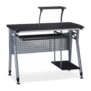 Relaxdays Computertisch Glas Metall Schwarz Ausziehbar 98 cm x 105 cm x 55 cm 22,5 kg