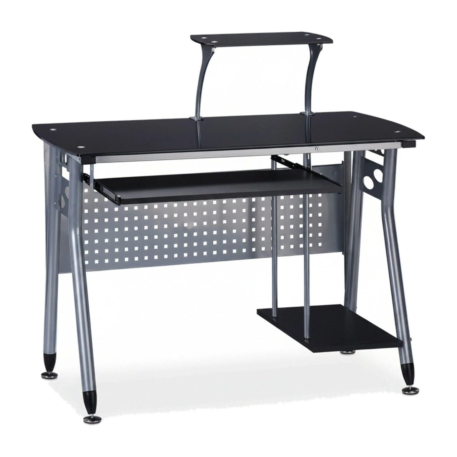 Relaxdays Computertisch Glas Metall Schwarz Ausziehbar 98 cm x 105 cm x 55 cm 22,5 kg