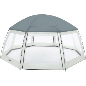 Bestway Poolkuppel Rund, Poolzelt mit grauem Dach und transparenten Seitenwänden.