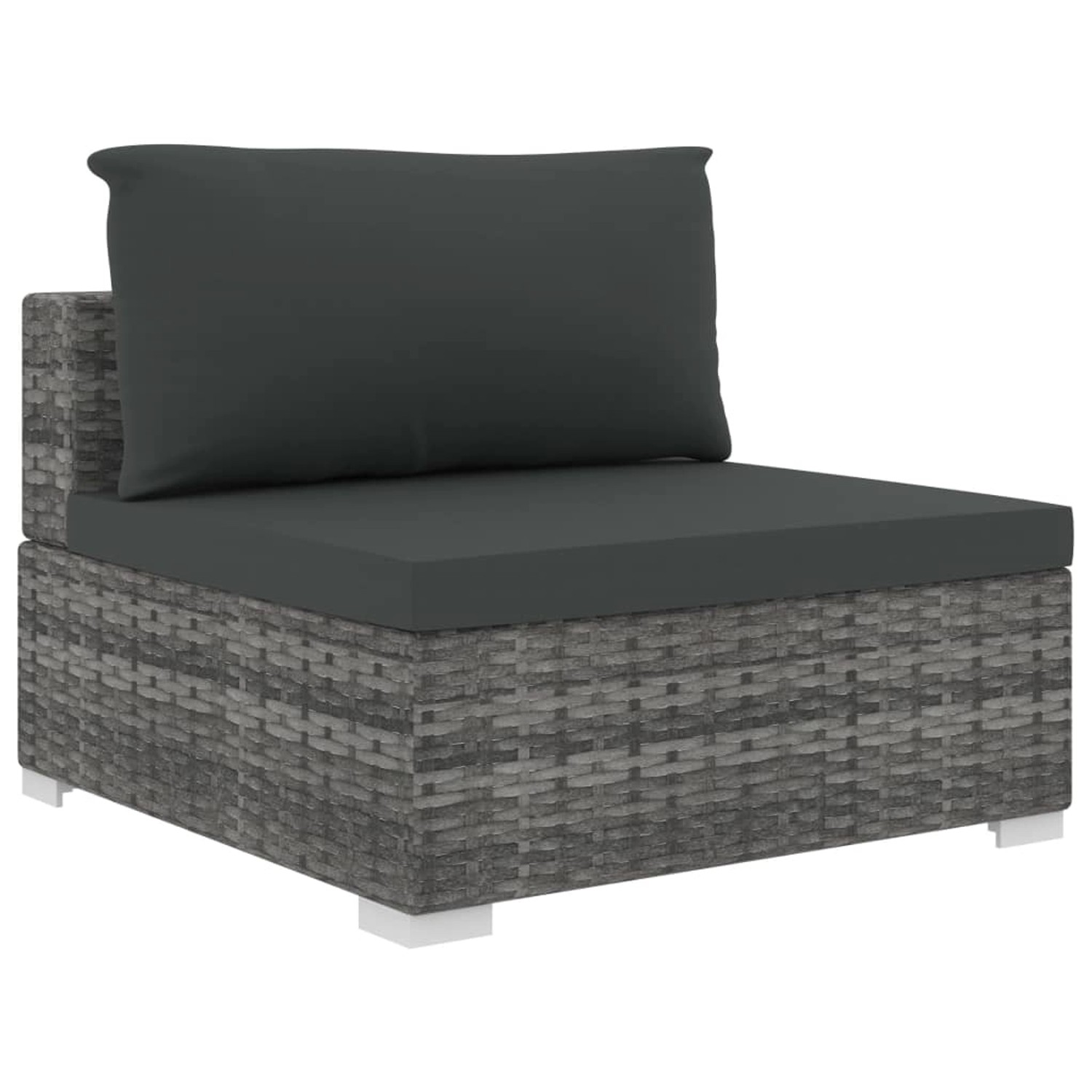 Graues vidaXL Gartenmöbel Lounge-Set Eckteil mit dunklen Auflagen aus Polyrattan.