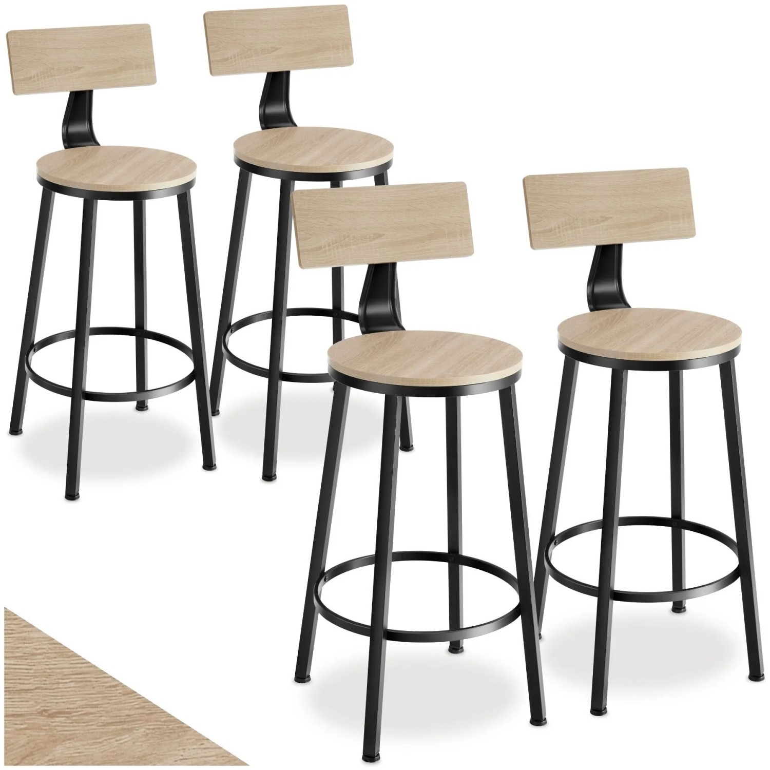 Tectake Set Barhocker Poole Mit Rückenlehne Industrial Style  54 x 54 x 101 5 cm Industrial Holz Hell  Eiche Sonoma