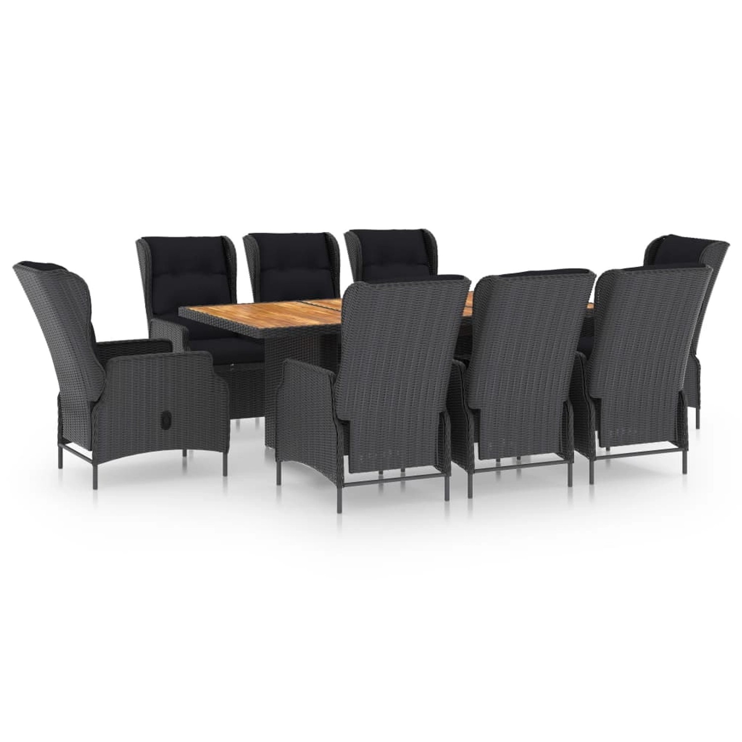 vidaXL 9-tlg Garten-Essgruppe mit Auflagen Poly Rattan Dunkelgrau Modell 2