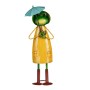 Gelber Deko-Frosch mit Regenschirm, 35 cm hoch, aus Metall für Garten und Wohnbereich.