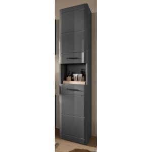 Inn.Furn Hochschrank Grau Hochglanz 30 cm mit Soft-Close Strong