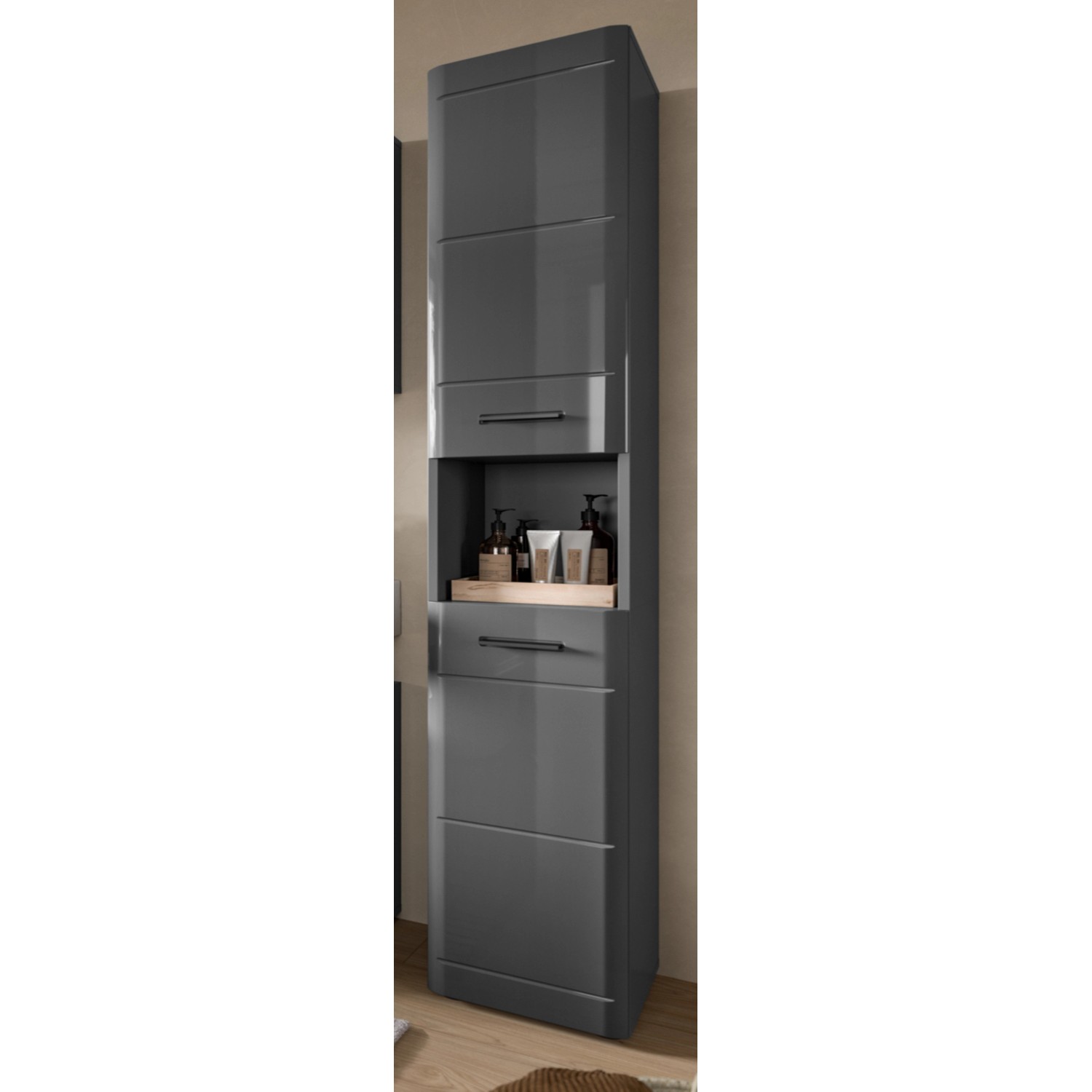 Inn.Furn Hochschrank Grau Hochglanz 30 cm mit Soft-Close Strong günstig online kaufen