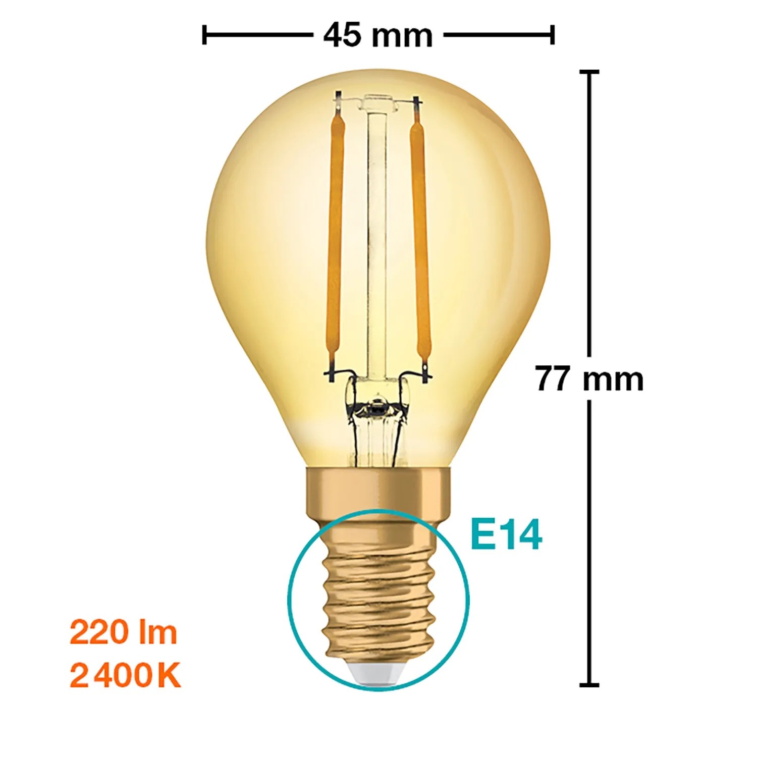Osram LED-Leuchtmittel E14 Tropfenform, 2,5W, warmweißes Licht. Kompakte LED Lampe, 7,7x4,5cm.