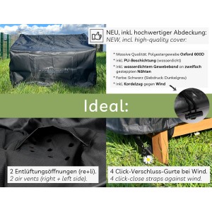 Gartenbank mit Abdeckung von needs&wants, 2-Sitzer Truhenbank aus dunklem Holz, wetterfest.