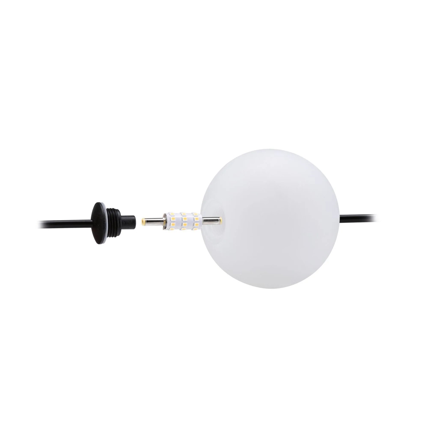 Paulmann LED-Lichtkugel Naima mit eingesetztem LED-Leuchtmittel und Kabel. Plug & Shine Basisset.