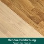 Holzboden, halbseitig mit Bona Parkett Grundierung 1 l behandelt, für schöne Holzfarbe.
