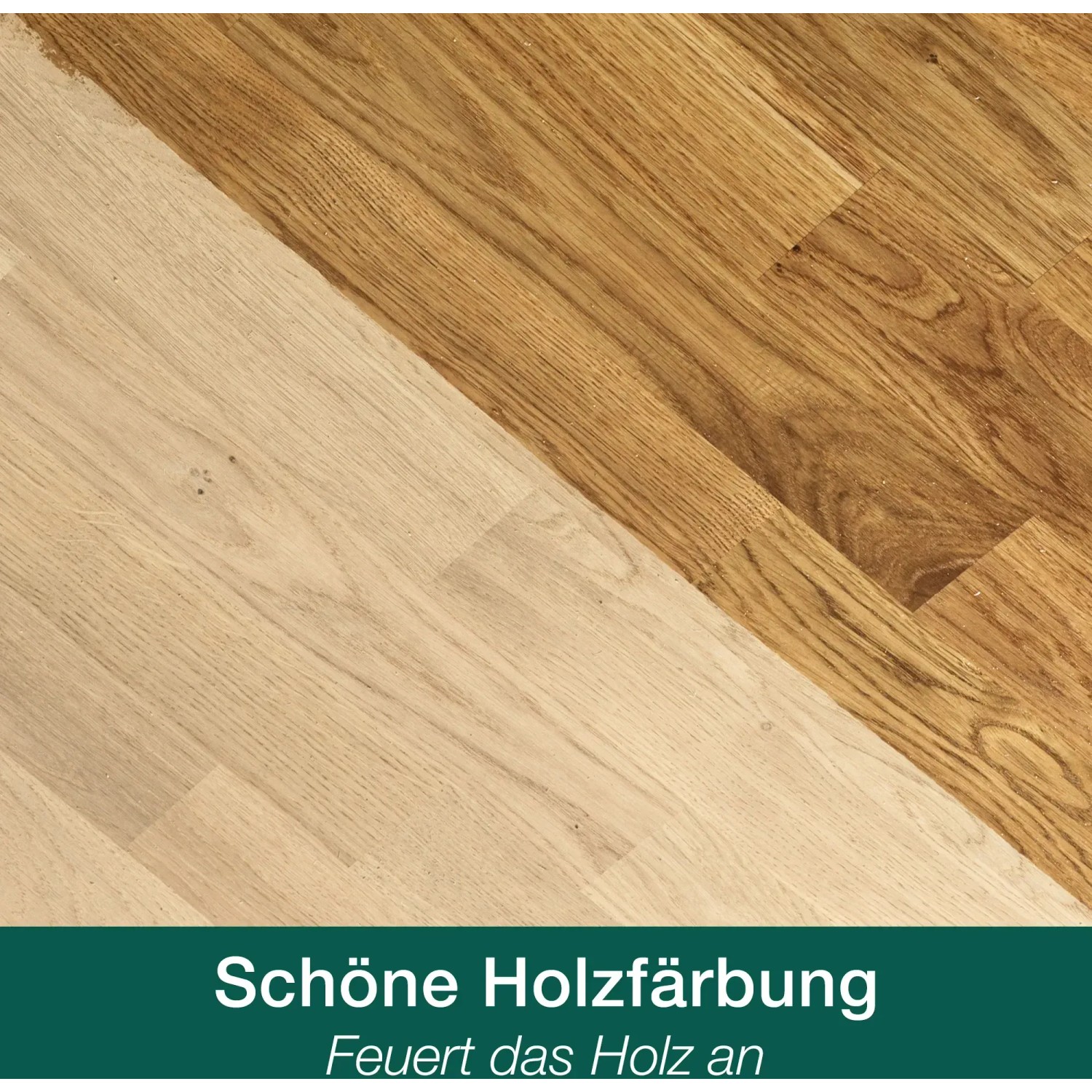 Holzboden, halbseitig mit Bona Parkett Grundierung 1 l behandelt, für schöne Holzfarbe.