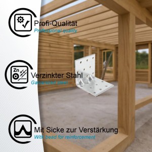 SOTECH Winkelverbinder 90 Grad aus verzinktem Stahl mit Sicke, robust und mit vielen Bohrungen für Holzbau.