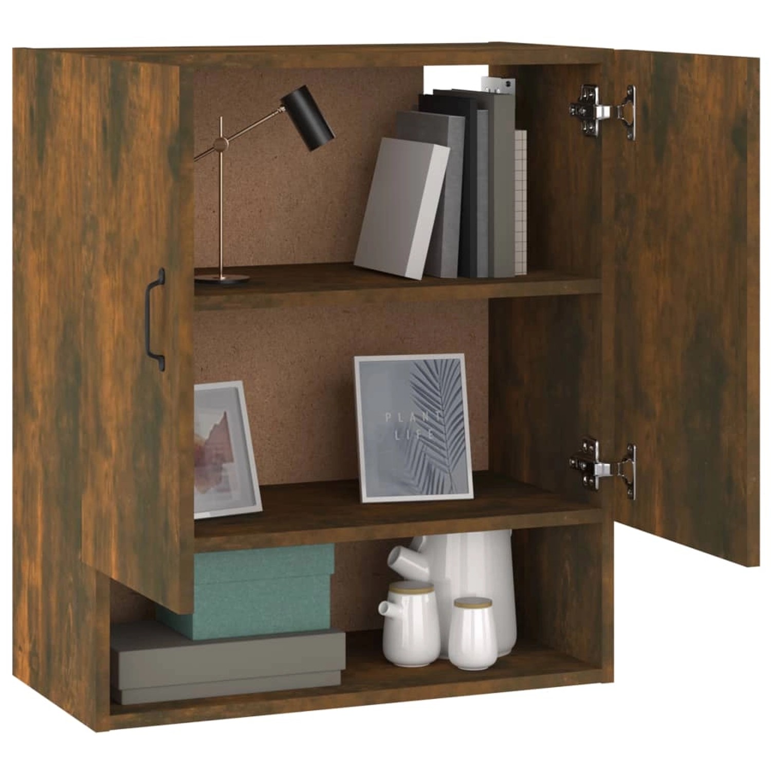 vidaXL Wandschrank Räuchereiche, 60x31x70 cm, mit offenen und geschlossenen Fächern. Büroschrank zur Wandmontage.