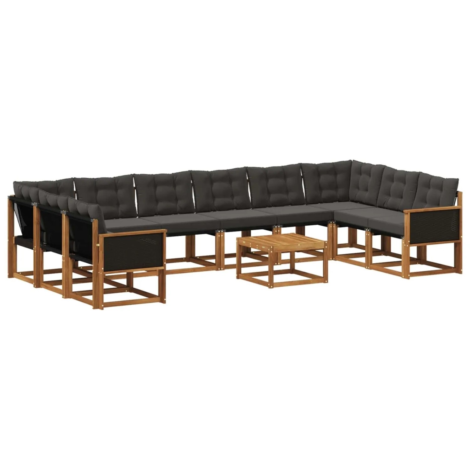 vidaXL Outdoor-Sofagarnitur mit Kissen 11 Stk Natur und Schwarz 3382248