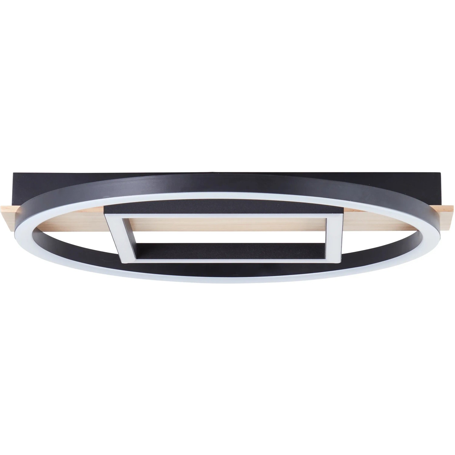 Moderne LED-Deckenleuchte Maureen in Schwarz-Holz Optik, 37x37cm, 2500 Lumen.