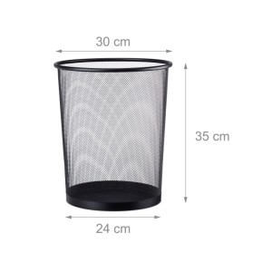 Schwarzer runder Metall-Papierkorb mit Drahtgeflecht, 35 cm hoch, ø 30 cm. Ideal für Büro & Haushalt.