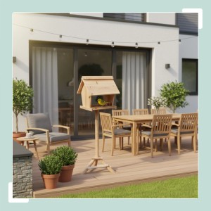 Relaxdays Vogelfutterhaus Tannenholz Natur Freistehend 107 cm x 32 cm x 27 cm 2,2 kg