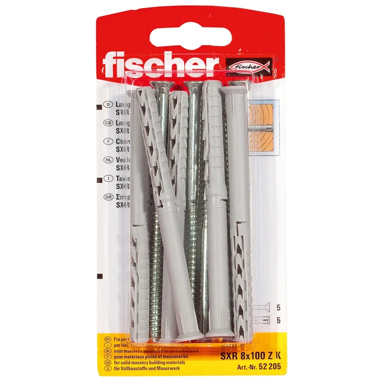 Fischer Langschaftdübel SXR 8 x 100 Z K, 5 Stück, für Voll- und Lochbaustoffe.