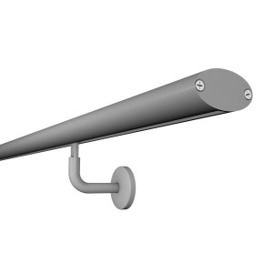 Graues Kordo Wandhandlauf-Set aus Aluminium mit Stützen für die Wandmontage.