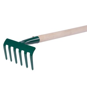 PROREGAL Gartenharke mit 6 Zinken und Holzgriff für Gartenarbeiten.