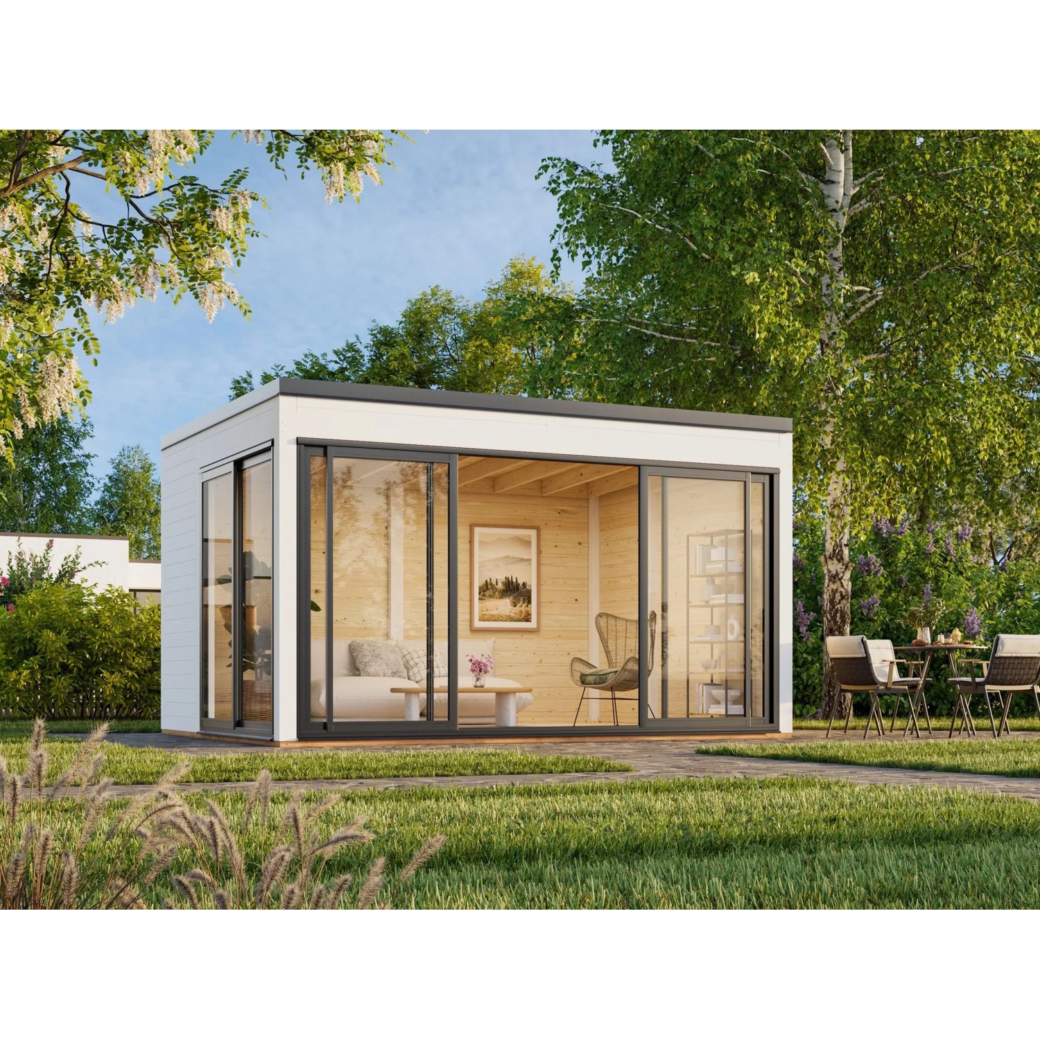 Palmako Holz-Gartenhaus Serena Slide Plus Pultdach Lackiert 420 cm x 320 cm