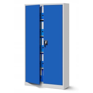 Jan Nowak Metallschrank, Aktenschrank in Grau/Blau mit 4 Fachböden und Schloss.