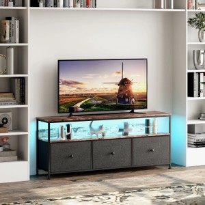 PXloue TV-Schrank  108x30x57cm mit 3 Schubladen aus Stoff und LED-Lichtern