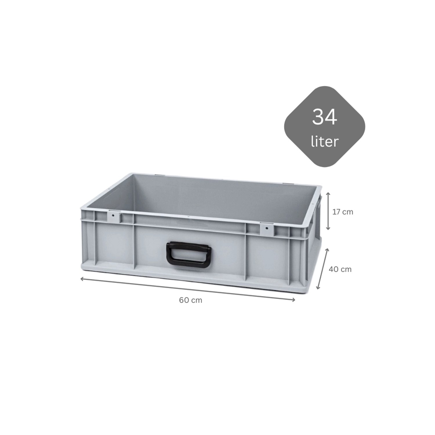 Graue PROREGAL Eurobox Nextgen, 34 Liter, 17x40x60 cm, ideal als Stapel- und Transportbox.