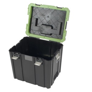 Offene TRUTZHOLM Stapelbox, Teil eines 3er Sets mit Rollbrett für Werkstattwagen.