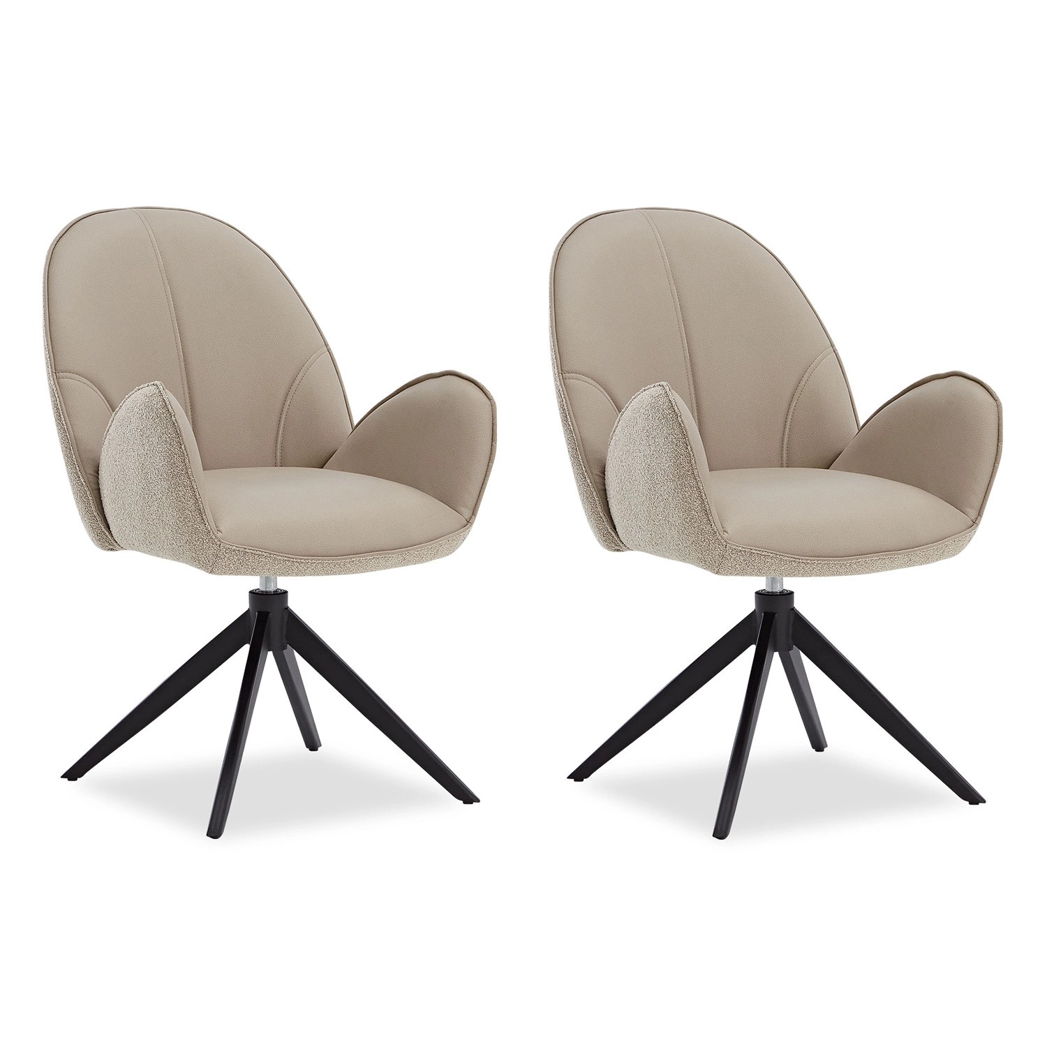 Homestyle4u Polsterstuhl 2er Set Bouclé Leder Beige Drehbar 3072