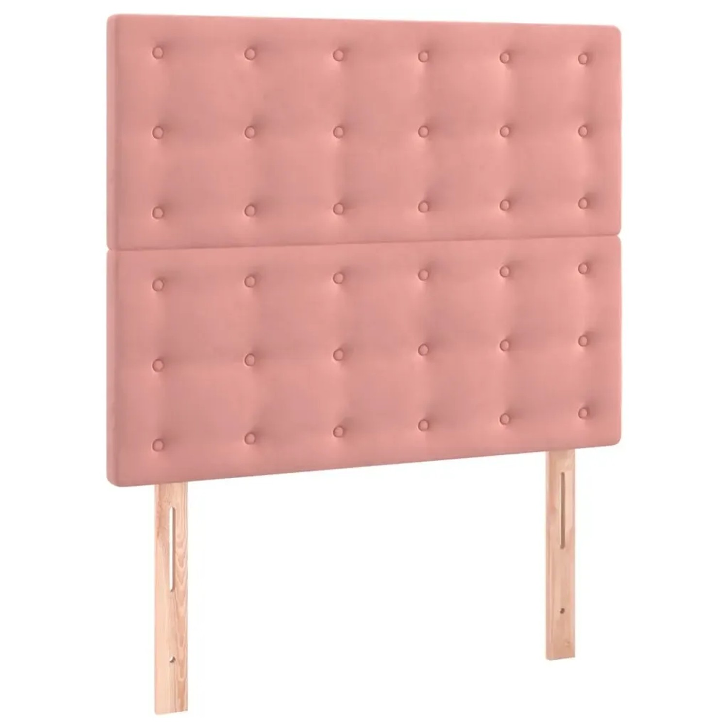 Rosa Boxspringbett Kopfteil mit Samtbezug und Knopfheftung.