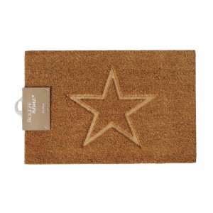 Rechteckige Fußmatte in Natur mit Stern-Motiv, 60x40 cm, ideal für den Eingangsbereich.
