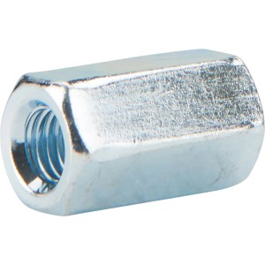 Sechskantmuffe SW17, M10x30mm, zur Verbindung von Gewindestangen oder Schrauben.