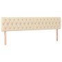 Cremefarbenes Boxspringbett Kopfteil mit Knopfheftung, Stoff, 180x200 cm.