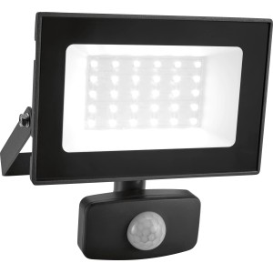 Grauer LED Strahler 30W mit Sensor für den Außenbereich.