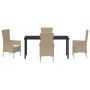 Beige 5-tlg. Garten Essgruppe aus Polyrattan mit Tisch und Stühlen inklusive Kissen.