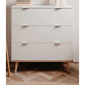 Furn.Design Kommode Weiß Matt Eiche 80 cm 3 Schubkästen Skandinavisch Lundby