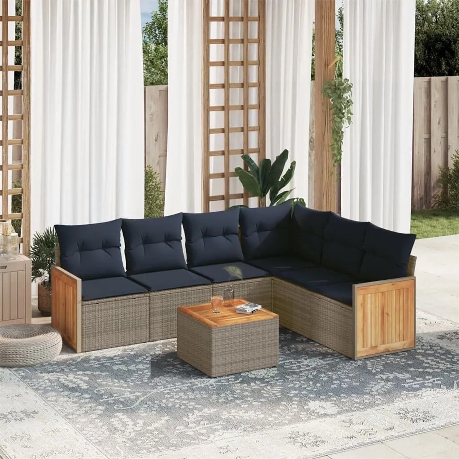 vidaXL 7-Tlg Gartensofa-Set mit Kissen Grau Polyrattan 3227692 günstig online kaufen