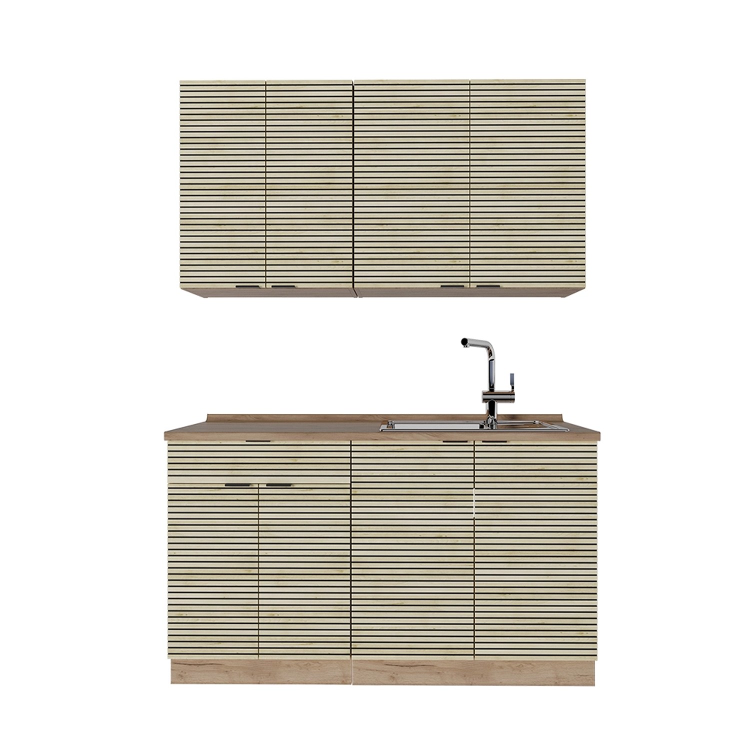 Vicco Fame-Line Singleküche Eiche Paneel/Goldkraft Eiche 140 cm ohne Arbeit günstig online kaufen