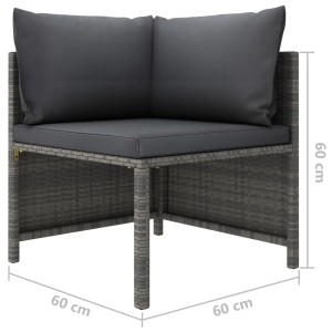 Graues vidaXL Garten Lounge Set Eckelement aus Rattan mit anthrazitfarbenen Kissen.