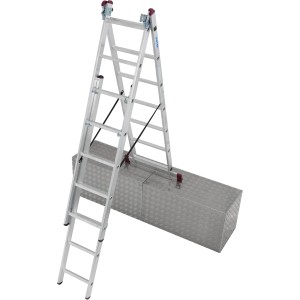 Krause Corda Vielzweckleiter 3x6, Treppenversion, als Anlege-, Schiebe- und Stehleiter nutzbar.