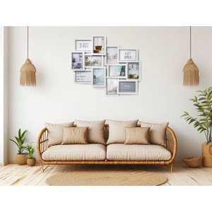 Kobolo Bilderrahmen Collage BIG Holz Weiß Grau 12 Bilder 62x53 cm