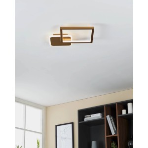 Moderne Eglo LED-Deckenleuchte Gafares, 33x33 cm, gold-weiß, mit eckigem Design.