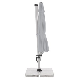Geschlossener, hellgrauer Doppler Ampelschirm Active Ø 372 cm mit Dreh- und Neigungsfunktion.