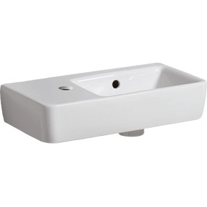 Geberit Renova Compact Handwaschbecken, 50 cm, Weiß, mit Hahnloch und Überlauf, KeraTect Beschichtung.