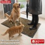 Ockerfarbene Floordirekt Schmutzfangmatte Space 205 am Eingang. Rutschfest, nimmt Schmutz auf. Hund, Katze & Person.